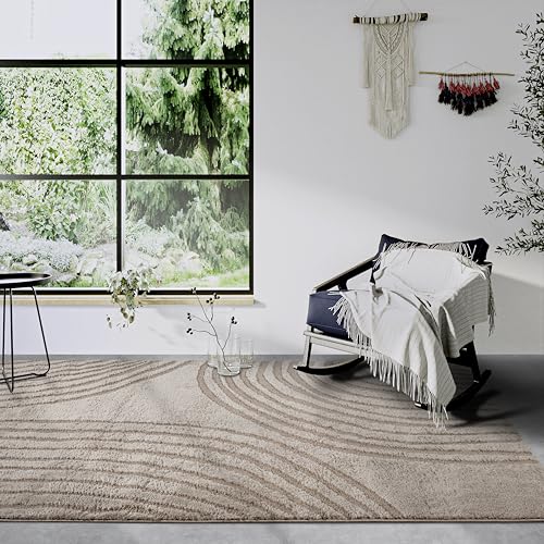 Elle Decor ation High Pile Pigment Rug - Modern Living Room Rug, Long Pile Shaggy, Modern Pattern, Fluffy Soft Boho for Living Room, Bedroom - Beige, 80 x 120 cm