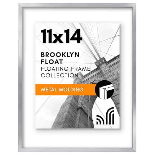 Americanflat Aluminum 11x14 Floating Picture Frame Set of 2 in Silver - Use as 11x14 Picture Frame or 8x10 Floating Frame - Photo Frame with Slim Metal Molding and Plexiglass with Hanging Hardware