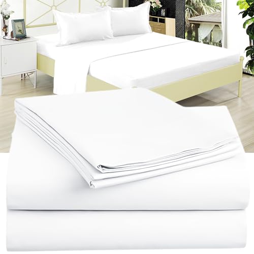 Twin XL 100% Microfiber Double Brushed Bedding Sheet Set - Extra-Soft & Wrinkle-Free - 15'' Deep Pockets, 39'' x 80'' - Ideal for Dorms, Hospitals & Split King Beds - 3 PC Set (Twin XL, White)