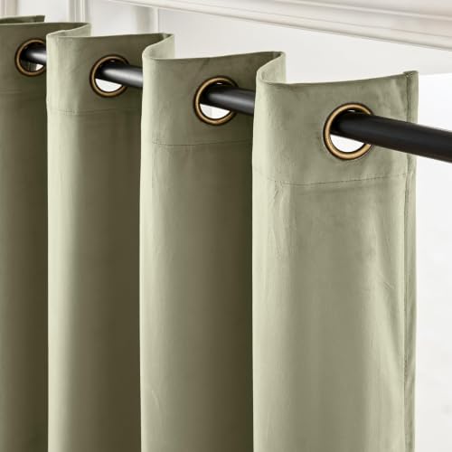 Lazzzy Blackout Velvet Curtains - Thermal Insulated Drapes 84 Inch Long for Bedroom and Living Room - Darkening Window Treatments With Grommets - Set of 2 Panels in Sage Green