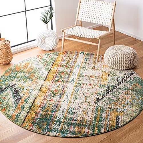 Safavieh Boho Rug for Living Room, Dining Room, Bedroom - Madison Collection, Short Pile, in Green and Orange, 82 X 152 cm