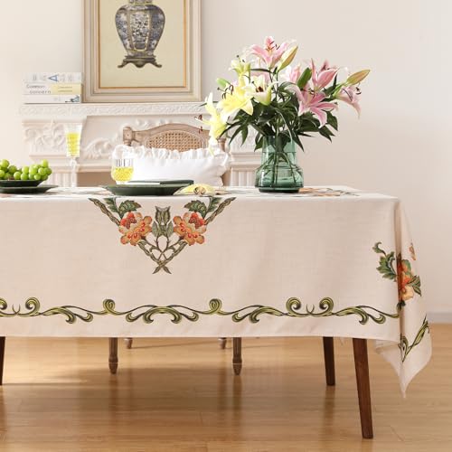 patdrea Designer Yellow Tablecloth for Rectangle Tables,Luxury Velvet Wrinkle Free Floral Pattern Tablecloths,Decorative Table Cover Cloth for Kitchen Dining Room,67 * 118