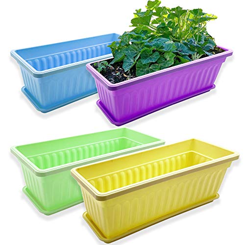 PURPLE STAR 1N 4 Packs 17 Inch Rectangular Window Flower Box Planter with Tray for Balcony,Windowsill,Garden