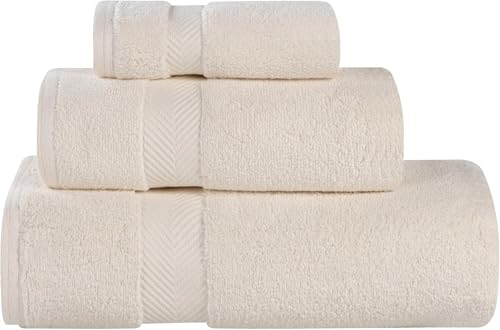 Superior Collection 100% Zero Twist Cotton Super Soft and Absorbent 3-Piece Towel Set, Ivory