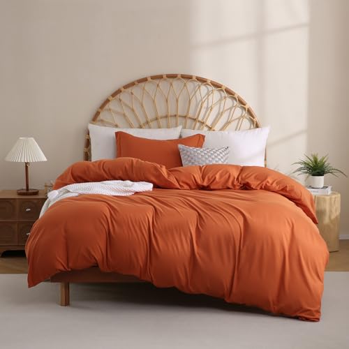 JSD Burnt Orange Duvet Cover Set Twin Size, 2 Piece 1 Duvet Cover with Pillow Sham, Soft Brushed Microfiber Comforter Covers Zipper Closure