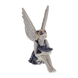 Relaxdays Garden Fairy Figurine, Weatherproof Decoration, Pond Statue, Artificial Stone, 13.5 x 14.5 x 6.5cm, Blue/Beige, Polyresin