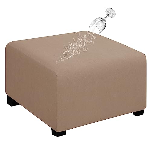 Easy-Going 100% Dual Waterproof Stretch Ottoman Cover 40x40x15inch Square Folding Storage Stool Furniture Protector Soft Slipcover for Living Room Camel