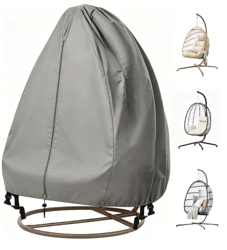 "???Upgraded???Patio Egg Chair Covers with Zipper, Wicker Egg Swing Chair Covers, Waterproof Heavy Duty Weather Resisatnt Outdoor Chair Cover, Windproof Hanging Chair Cover, 75"" x 45"", Grey, 1 Pack"