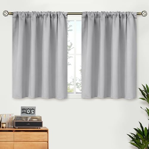 BGment Short Blackout Curtains 36 Inches Length - Rod Pocket Thermal Insulated Room Darkening Window Drapes for Kitchen Bedroom Bathroom, Light Grey, 2 Panels, 42 x 36 Inch