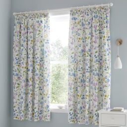 "Dreams & Drapes Sweetpea Floral Lined Pencil Pleat Curtains – Pair of Fully Lined Traditional Printed Drapes, 66"" Width x 72"" Drop (168 x 183cm), Elegant Botanical Design, Matching Duvet Set Available"