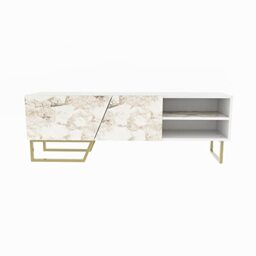 "DECOROTIKA - Densasse TV Stand TV Unit TV Cabinet with Two Shelves and Cabinets for TVs up to 60"" (White Marble Effect and Gold Colour)"