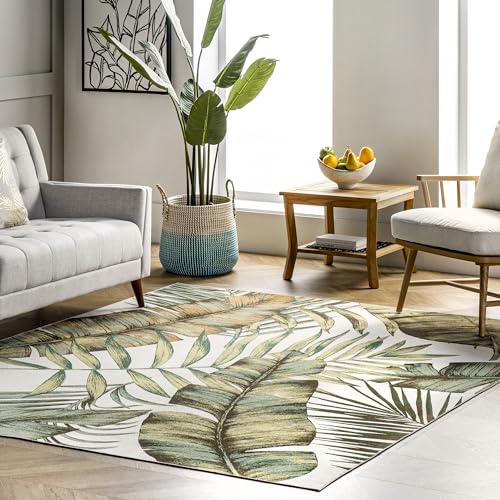 nuLOOM Elen Machine Washable Natural Leaves Accent Rug, 2' x 3', Olive