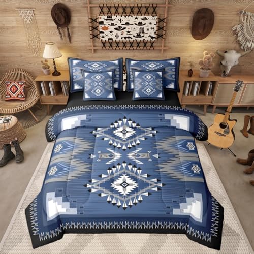 Erosebridal Bohemian Aztec Teens Comforter Set 7 Piece Western Native American Bedding Set Queen Size Southwestern Exotic Bed in A Bag for Kids Boys Adult Bedroom Bohemian Geometric Country Sheets