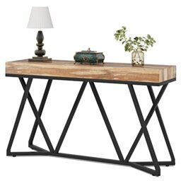 LITTLE TREE Narrow Console Table, 140 cm Entryway Table with Unique Metal Base, Wooden Console & Sofa Tables, Modern Farmhouse Hallway Table