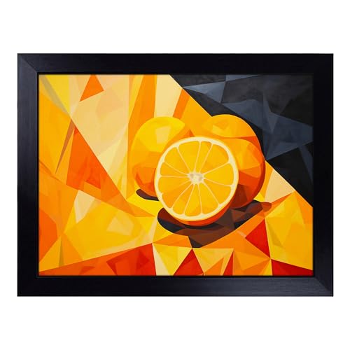 Lap Tray with Bean Bag Cushion, Orange Fruit Geometric - Handmade in the UK, Raised Wooden Edge, Padded Cushion, Heat-Resistant Wipe-Clean Surface, for Meals, Laptops and Crafts