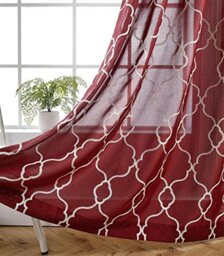 MIUCO Moroccan Embroidery Semi Sheer Curtain Panels Faux Linen Grommet Curtains for Kids Room 52 x 95 Inch 2 Panels, Burgundy