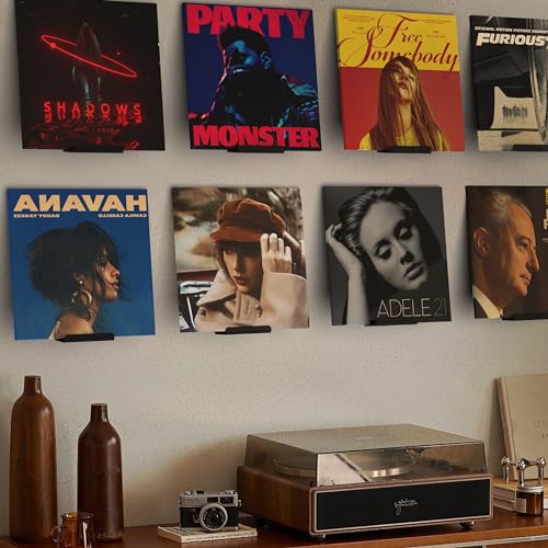 BLOLYO Clear Vinyl Record Shelf Wall Mount 8 Pack (Black)