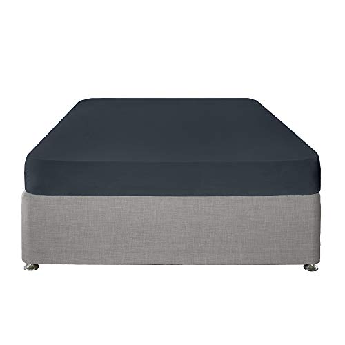 Serene - Navy Blue Fitted Sheet - 32cm Deep - Double Size Bedding (190 x 140 x 32cm) - Soft Polycotton - Elastic Corners - Dark Blue Bedding - Navy Blue Bed Sheets - Washable Bedding & Linen in Blue