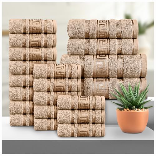 GC GAVENO CAVAILIA Greek 20 Piece Towel Bale Set - Includes 16 Face Towels, 2 Hand Towels & 2 Bath Towels - 100% Cotton Super Absorbent, Quick Dry, Luxury Hotel Collection Towel Set - Natural