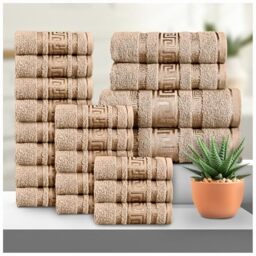 GC GAVENO CAVAILIA Greek 20 Piece Towel Bale Set - Includes 16 Face Towels, 2 Hand Towels & 2 Bath Towels - 100% Cotton Super Absorbent, Quick Dry, Luxury Hotel Collection Towel Set - Natural