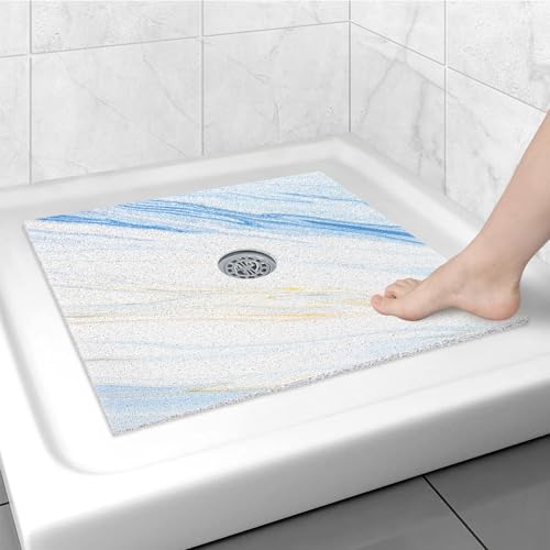 Square Shower Mat Non Slip: 24x24 Inch Shower mats for Inside Shower with Drain Hole in Middle, Super Soft PVC Loofah Massage Shower Floor Mat, Anti Slip Shower Stall Mat, Quick Drying