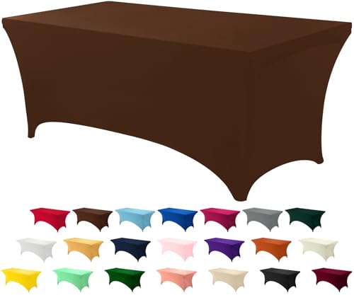 Utopia Kitchen Spandex Tablecloth 1 Pack [6FT, Light Coffee] Tight, Fitted, Washable & Wrinkle Resistant Stretch Rectangular Patio Table Cover for Event, Wedding & Parties [72Lx30Wx30H Inch] (UK0616)