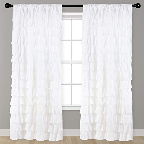 Kotile White Ruffle Curtain for Living Room 52 x 96 Inch, 1 Panel - Rod Pocket Builds Folds, Supple Cloth Softness, Tempers Daylight, Bright Farmhouse Ease, Generous Room Flow, Privacy