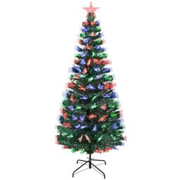 Uten Fibre Optic Christmas Tree, 4ft/1.2m Artificial Christmas Tree with 8 Modes Color Changing Fibre Optic LED Light and Star, 125 Natural PVC Tips, Home Xmas Tree Decoration, Metal Stand, Reusable