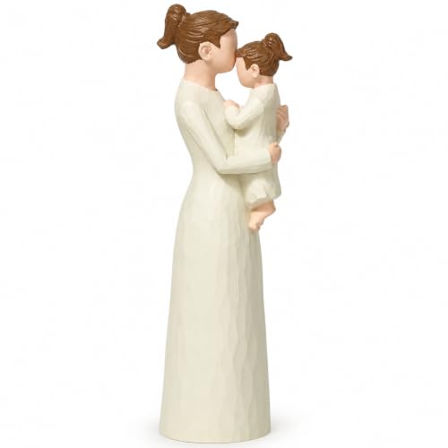 Yuideary Hand-Painted Mother and Daughter Figurines, Mom Hugging Child Statue, Sentimental Family Sculpture, for Mom from Daughter, Mother???s Day, Birthday, Christmas Home Decor