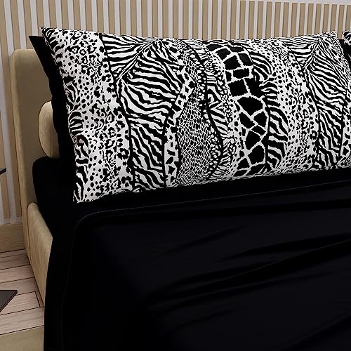 PETTI ARTIGIANI ITALIANI - Cotton Sheets with Digital Print Pillowcases, Double Sheets, Double Bed Set, Black, 100% Made in Italy