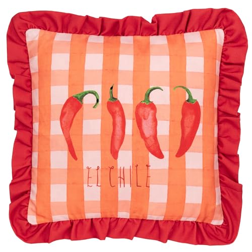 furn. Gingham Chilli Polyester Filled Cushion – Colourful Check Ruffle Trim Decorative Pillow (Red – 43x43cm)