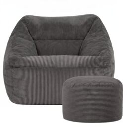 icon Natalia Cord Bean Bag Chair & Footstool with Filling Included, Grey