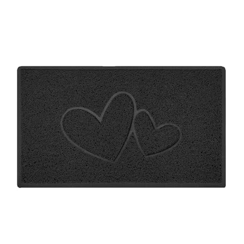 Nicoman Double Heart Embossed Spaghetti Door Mat, Indoor and Outdoor, Dirt-Trapping PVC Material, Multiple Colour Options (Black, 60 x 40 cm)