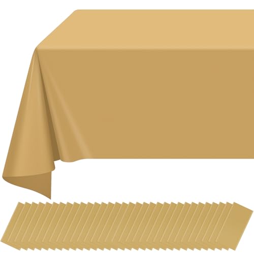 32 Pack Gold Plastic Tablecloth for Rectangle Tables, Premium Decorative Gold Disposable Table Cloths for Parties, Bulk Rectangle Party Table Cover for Birthday, Wedding, Anniversary, 54 x 108 Inch