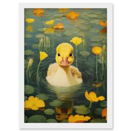 Artery8 Whirlpool Duckling Lily Pads and Flowers Kids Bedroom Nursery Artwork Framed Wall Art Print A4