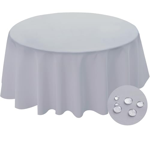 BYDOLL Table Cloth Round 60 Inch Tablecloth Fits Max50 Inch Diameter Top,Silver Gray Washable Outdoor Winkle and Stain Resistant Spillproof Polyester Tablecloths for Round Tables Party Cover
