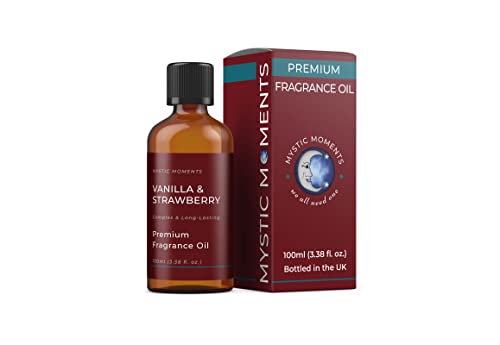 Mystic Moments - Vanilla Strawberry Fragrance Oil - 100ml - Vanilla Strawberry notes create a sweet creamy fruit scent for candles, soaps, wax melts and diffusers.