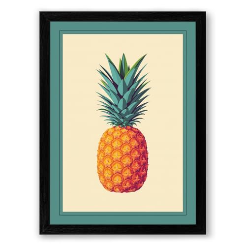 Golden Pineapple Study Botanical Framed Wall Art Print A1 (84.1×59.4cm) Black, Wall Decor for Living Room, Bedroom, Office & Home, Ready to Hang, Art Gift