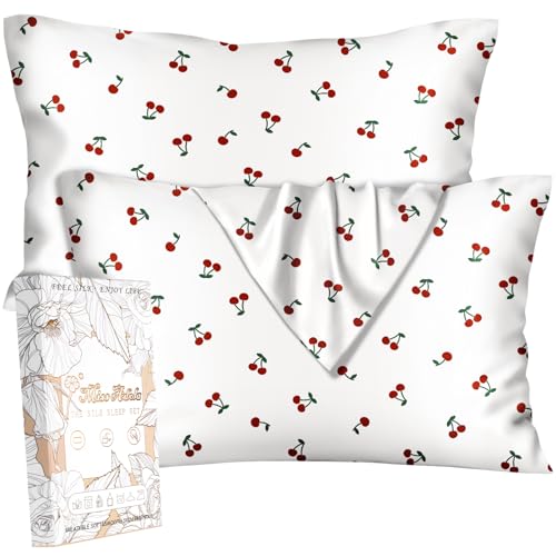 "Miss Adola Silk Pillowcase 2 Pack - Pillow Cases 20"" x 30"" Queen Size Set of 2 for Hair and Skin Smooth Soft Breathable with Hidden Cute Zipper Cooling Pillow Covers for Sleeping, Cherry"