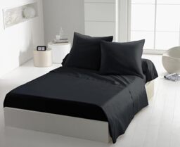 Black Flat Sheet 180 x 290 cm – Microfibre 82 g/m² Soft and Light – Easy Care, Extra Ironing – Ideal for Single Bed