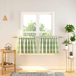 Natus Weaver Window Valances 16 inch Length 2 Panels Buffalo Plaid Gingham Rod Pocket Short Small Tier Curtains Kitchen Cafe Curtain Bathroom Curtains Green & White
