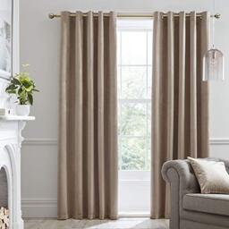 Laurence Llewelyn-Bowen Montrose Brown Beige Blackout, W66 x L72 (168 x 183cm), Cream Velvet Living Room & Bedroom, Taupe Thermal/Eyelet Curtains, Fabric