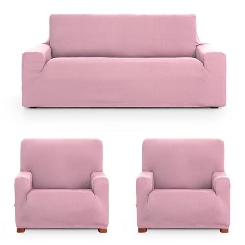 ECOMMERC3 - Trio 3+1+1 Universal and Versatile Sofa Cover - Pink Protector Easy to Install for Back, Seat and Arms