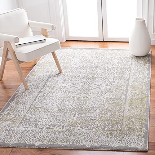 Safavieh Glam Indoor Woven Rectangle Area Rug, Passion Collection, PAS404, in Grey / Green, 155 X 231 cm for Living Room, Bedroom or Any Indoor Space