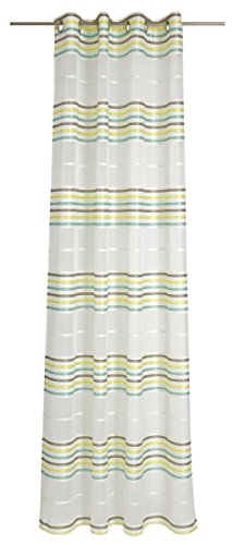 Deko Trends Eyelet Curtain, fabric, Wool White-Yellow-Taupe-Turquoise, 245x144x245 cm