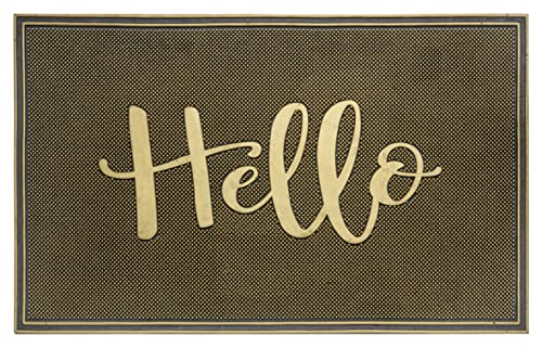 Hanse Home Rubber Doormat for Indoor and Outdoor Use 45 x 75 cm Hello Design Door Mat Weatherproof, Non-Slip for Entrance Area and Outdoor Use - Black, Gold