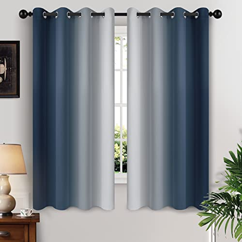 Yakamok Ombre Curtains Navy Blue and Greyish White for Living Room,52Wx63L - Room Darkening Curtains 63,Thermal Insulated Gradient Color Drape,Light Blocking Grommet Window Curtains for Bedroom,2 Panels