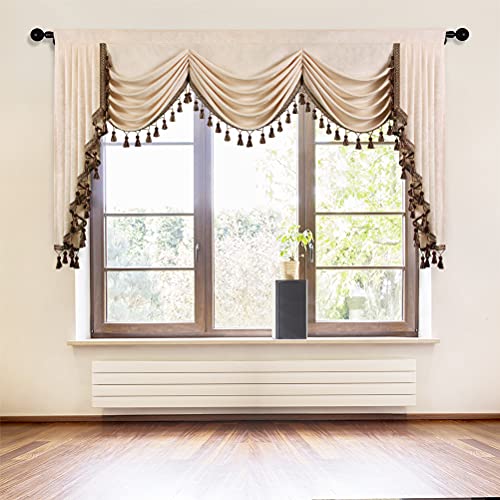 ELKCA Beige Chenille Window Curtains Valance for Living Room Luxury Waterfall Valance for Bedroom, Rod Pocket (W89 Inch, 1 Panel)