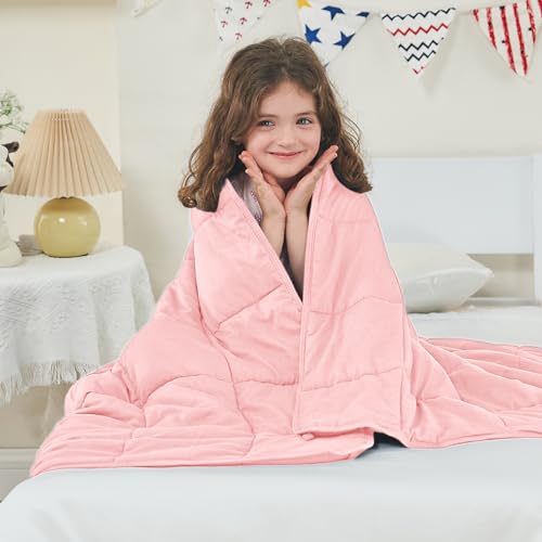 "yescool Weighted Blanket (5 lbs, 36""x48"", Pink) - Cooling Heavy Blanket for Sleeping, Perfect for 30-60 lbs, Breathable Blanket, Bedspread Size with Glass Beads"