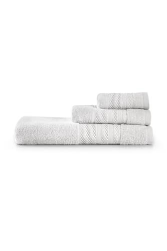LUXURY 3 PIECE TOWEL SET 100% COTTON CREAM - Includes Hand Towel (50 x 90 cm), Washcloth (30 x 50 cm), Bath Towel (90 x 150 cm) - Soft and Absorbent, Ideal for Home and Spa